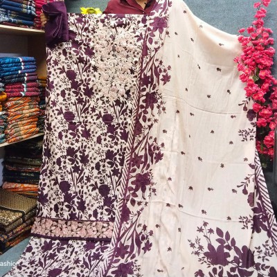 Premium Gonga ambroadry sequence 100% Cotton Three-piece for Women